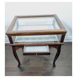 Mahogany Glass Curio Display Table w Drawer
