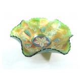 Northwood Green Iridescent Carnival Glass Bowl