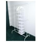 White Metal Clothes Rack w Shoe Holder