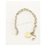10K Yellow Gold Link Charm Bracelet w Charm
