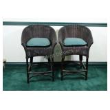 Set of Black Wicker Barstools with Cushions