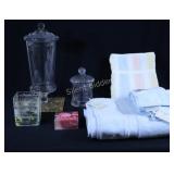Apothecary Jars, NEW Set of Bath Towels, Soap