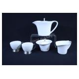 White Tea Pot w Condiment Set w Trudeau Cups
