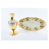 20th C Double Handle Serving Dish w Murano Vase