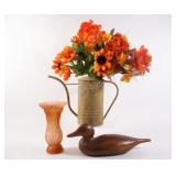 Rustic Decorative Sunflower, Frosted Vase, Duck