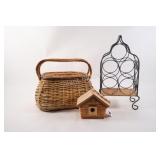 Woven Rattan & Bamboo Lidded Basket, Wine Rack