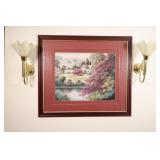 Landscape Country Cottage Print & Wall Sconces