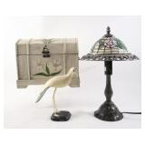 Stain Glass Floral Table Lamp, Trunk, Wooden Bird