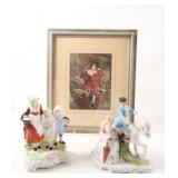 Framed Red Boy Print,Yardley & Porcelain Figurine