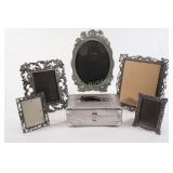 Assorted Metal Picture Frames w Storage Box
