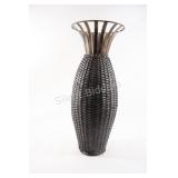 Rattan & Wicker Vase w a Flanged Metal Top.