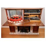 1960's Koronette Console Stereo Bar & Fireplace