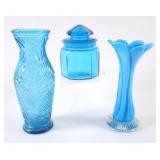 Embossed & Swirl Colonial Blue Vases & Container