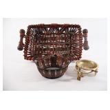 Wicker w Rattan Serving Baskets, Brass Donkey Cart