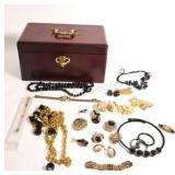 Collection of Costume Jewellery w Wooden Box