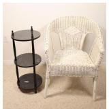 Laminate 3-Tier Round Table & Wicker Chair .