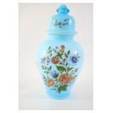 Large Turquoise Floral Transferware Lidded Jar