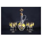 1950's  Hungarian Hand Painted Floral Decanter Set