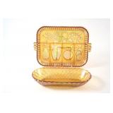 Marigold Carnival Glass Serving Tray & Candy Dish