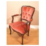 Victorian Parlor  Armchair, w Ornate Wood Frame