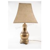 1970's Heavy  Brass Table Lamp w Rectangular Shade
