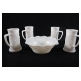 Federal Milk Glass Steins & Hocking Grape Bowl