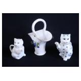 VTG Pair of Novelty Cat Teapots with Floral Basket