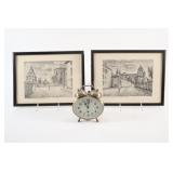 VTG Streetscape European Ink Prints  w Cosmo Clock
