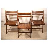 Mid-Century Slat Back Folding Oak Chairs x 3