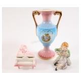VTG Ceramic Courting Vase, Piano Trinket Box