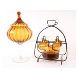 VTG Italian Empoli Art Glass Jar w Espresso Set