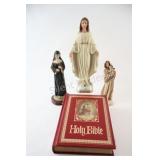 Christian Religious Virgin Mary Figurines & Bible