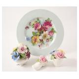 Floral China Bouquets w Display Plate