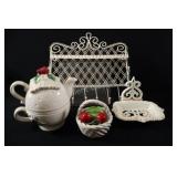 Metal Wall Wire Rack,Tea Pot & Cast Iron Soap Dish