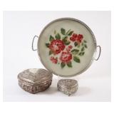 German Hand Painted Serving Tray w Heart Trinket