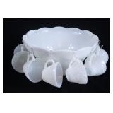 1960's Anchor Hocking Milk Glass Punch Bowl Set