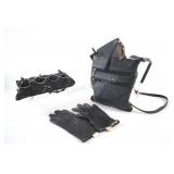 Beaded Hand Bag, Black Crossbody w Wallet w Gloves