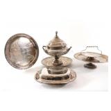 Silver Plate Soup Tureen, Trays & Serving Dishes