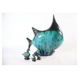 Blue Mountain LARGE Angel Fish Vase & Figurines