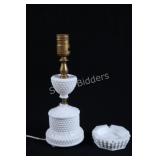 VTG Milk Glass Hobnail Boudoir Lamp & Ashtray