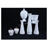 VTG Milk Glass Bud Vase, Containers & Shaker Set