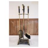 Set of Brass Fireplace Tools and Holder