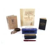 1950's Fever Thermometer's, Medical Books, Coins