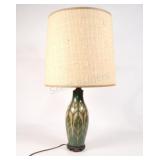 Art Nouveau Green Glazed Pottery Lamp