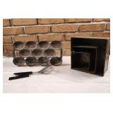 Antique Cast Iron Popover Tray, 3PC Tin Cake Pans,