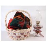 Large Wicker Basket w Blanket & Lantern