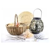 Wire Basket Candle Lantern, Basket of Shells