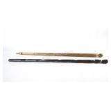 Wooden Carved Ebony & Pool Cue Style Walking Stick