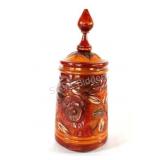 European Folk Art Hand Carved Wood Lidded Pot