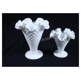 VTG Fenton Milk Glass Hobnail Fluted Vases